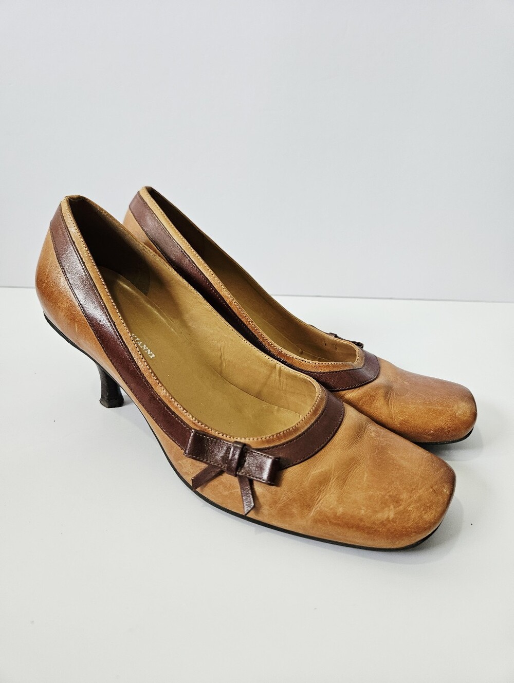 Vintage Y2K Roberto Vianni Square Toe Kitten Heels Size 8 Brown Leather Shoes